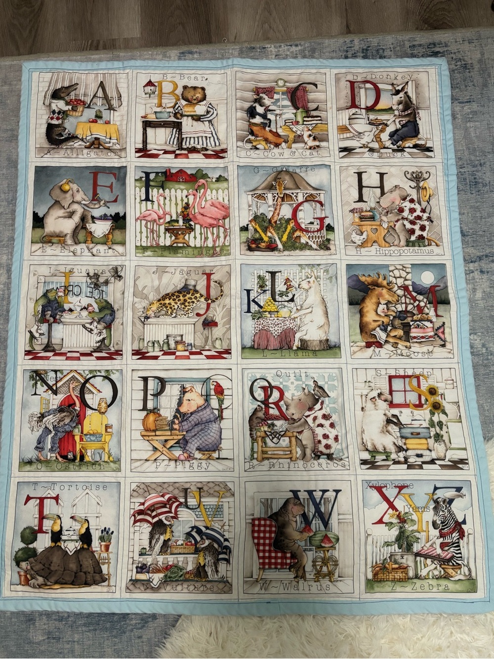 Handmade ABC Animal Baby Crib Quilt 34.5 x 41